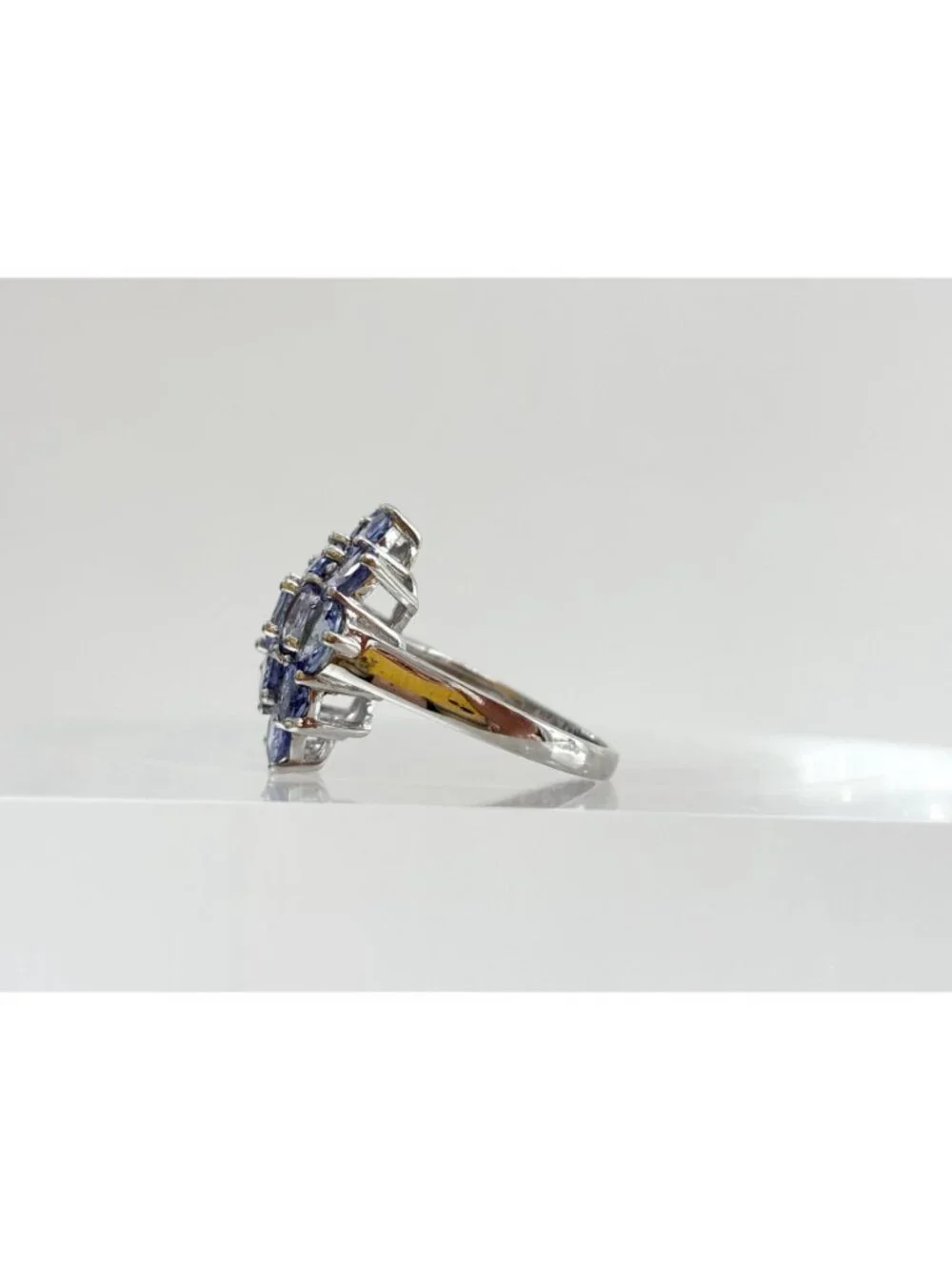 Tanzanite Gemstone Cluster Blooming Floral Sterling Silver 925 Vintage Ring sz 8